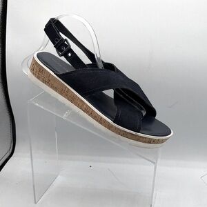 Marc Fisher Glitze Leather Sandals Size 8M  Platform Cross Strap Slingback Navy